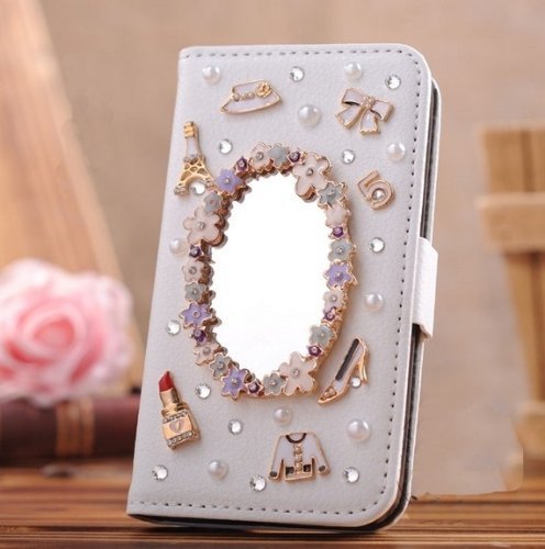 For Samsung Galaxy Note 3 Note III N9000 Mobile Phone Case Lady Wallet case with 3D bling Rhinestone fold flip leather cover housing new designer by wellpad (makeup mirror)