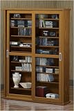 Oak Veneer Double Multicolormedia Case With Glass Doors