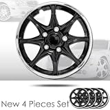 15 8 Spikes Black Hubcap Covers with Chrome Rim Brand New Set of 4 Pieces 522 by Pilot