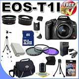 Canon EOS Rebel T1i 15.1 MP CMOS Digital SLR Camera with 3-Inch LCD and EF-S 18-55mm f/3.5-5.6 IS Lens +58mm 2x Telephoto lens + 58mm Wide Angle Lens (3 Lens Kit!!!!!!) W/32GB SDHC Memory+ Extra Battery/Charger + 3 Piece Filter Kit + Full Size Tripod + Case +Accessory Kit
