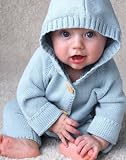 Beba Bean - Baby Cotton Knit Hoodie Sweater with Vintage Details, Blue or Pink