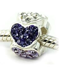 .925 Sterling Silver " Linked Hearts w/Encrusted Multicolor Swarovski " Bead Pandora Troll Chamilia Biagi Bead Compatible