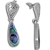 Sterling Silver Teardrop Paua Shell w/ Woven Design Post Earrings by Sajen