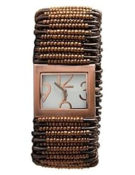 Geneva Womens Copper Antique Gold Fancy Safety Pin Stretch Bracelet Watch