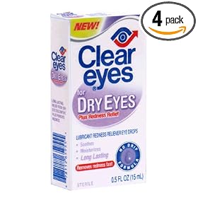 Clear Eyes Lubricant Redness Reliever Eye Drops for Dry Eyes, Plus Redness Relief, 0.5-Ounce Bottles (Pack of 4)