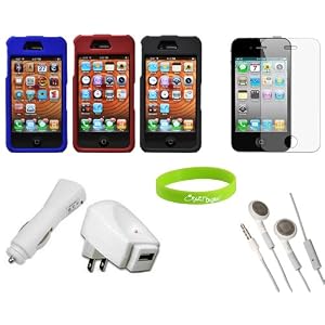CrazyOnDigital Accessories Kit Hard Cases for New Apple iPhone 4 4G HD 16GB 32GB Wireless Cell Phone.