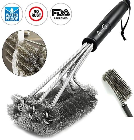 AG BBQ Grill Brushes -18 Inches- 3 in 1 Stainless Steel Bristles Barbecue Grill Cleaning Brush - Perfect Cleaner &amp; Scraper for Grill Cooking Grates, Racks, &amp; Burners - Free Handy Bag