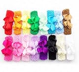 Ema Jane - 32 Pack - 16 Boutique Grossgrain Bow Hair Clips with Covered Clips and 16 Mathcing Super Soft Ema Jane Crochet Headbands