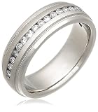 14k White Gold 7.1mm Milgrain Diamond Men's Wedding Band (1/2 cttw, I Color, I2 Clarity)