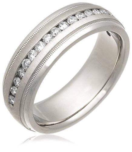Mens 14k White Gold 7.1mm Milgrain Diamond Wedding Band Ring (1/2 cttw, I Color, I2 Clarity), Size 10