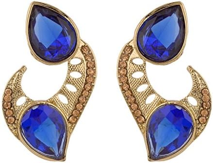 Rajwada Arts Women's Brass Stone Drop Earrings Blue