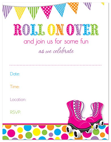 24 Hot Pink Roller Skates Bright Dots Fill in Birthday Invitations