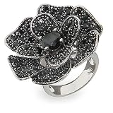 Eve's Addiction Sterling Silver Black Rose Pave CZ Cocktail Ring