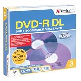 VERBATIM CORPORATION / VER95165 / Dual-Layer DVD-R Discs, 8.5GB, 4x, w/Jewel Cases, 3/pack, Silver / Sold as 1 PK