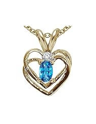 Tommaso Design (tm) Oval 5x3mm Genuine Blue Topaz and Diamond Heart Pendant