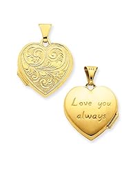14k Gold Scrolled "Love you always" Heart Locket Real Goldia Designer Perfect Jewelry Gift