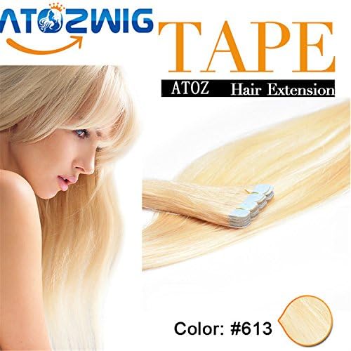 AT0ZHair Tape Hair Extensions #613 Blonde Color Human Hair Extensions,silky straight Brazilian Hair,Remy Tape Skin Weft