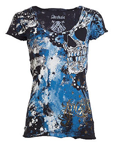 Archaic AFFLICTION Womens T-Shirt HYDRATE Skulls Tattoo Biker Sinful