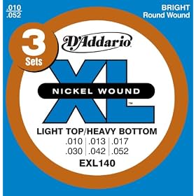 D'Addario EXL140-3D Electric Guitar Strings, Light Top/Heavy Bottom, 10-52, 3 sets