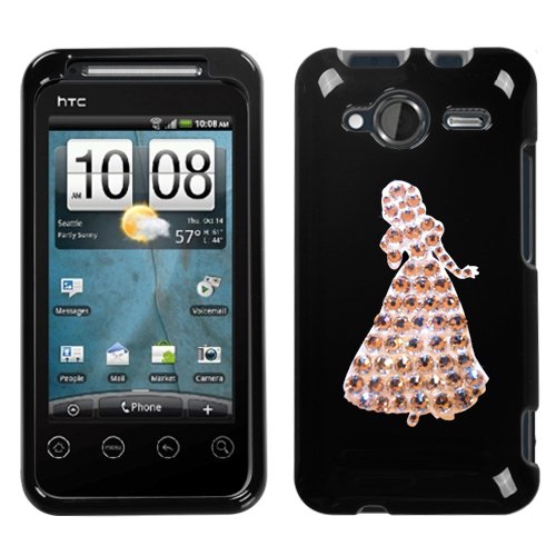 HTC SPRINT ANDROID EVO SHIFT 4G A7373 HARD PLASTIC DESIGN BLACK AND WHITE PRINCESS SNOW WHITE SWAROVSKI CRYSTAL DIAMOND SNAP ON CASE COVER