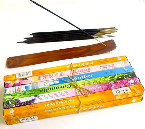 Incense, Mom Gift, Meditation Gift, Flat Wood , Love's Gift, Incense Gift Set, Birthday Gift, Twelve Elegant Incense Packs with Flat Wood Burner, Fever Have Jasmine, Green Tea, Citronella, Lotus......,gift of Meditation, Serenity and Peace