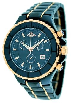 Oniss #ON8015-MRG1 Men's Rose Gold Accented Black Ceramic Sports Chronograph Watch