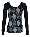 Black base, Light & Dark Gray & Black Argyle Pattern Thin Sweater