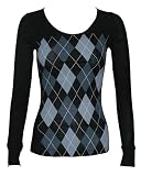 Black base, Light & Dark Gray & Black Argyle Pattern Thin Sweater