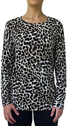 Chaus Women's Leopard Print Holiday Sweater (Large, Winter White)