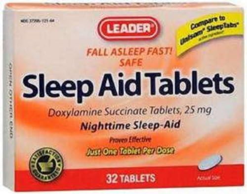 Leader Sleep Aid-DOXYLAMINE SUCCINATE-25mg Tablets 32 Ct (4 Pack)