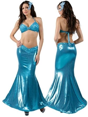 Blue Nom De Plume Sexy Mermaid Costume Sequin Bra And Skirt Set