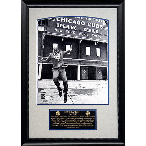 Chicago Cubs Ernie Banks Framed Hof '77 16X20 Photo W/Engraved Plate By Mounted Memories