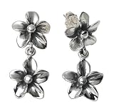 Sterling Silver Double Flower Drop Earrings by Zina