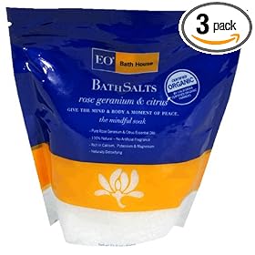 EO Bath House Bath Salts, Rose Geranium and Citrus, 21.5-Ounce Bags (Pack of 3) by EO