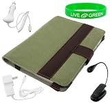 Olive and Red Canvas Case, Book Light, Car and Travel-Wall Chargers for Amazon Kindle 2 E-Reader Reading Device (Kindle NOT Included)