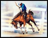 Rodeo Cowboy Saddle Bronc Riding #3 Black Wood-Mounted Art Poster Print - 20 X 16