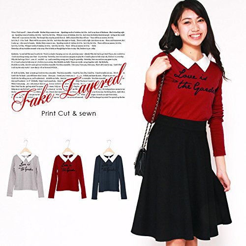 衿付きメッセージトップスTOPS【全３色☆】【レイヤード/カットソー】【カラー/フェイク】