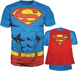 Superman Chest with Attachable Cape Mens Royal Blue Costume T-Shirt Tee
