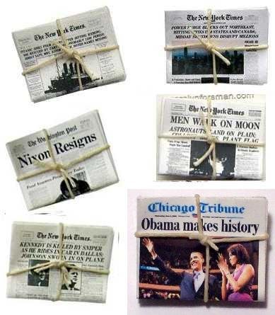 miniature newspaper pins-front pages