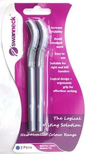Left Handed Pen Swanneck Metallic Colours Blue Ink Two Pen Pack (silver)