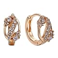 Snowman Lee Share Type S Letters Series Gemstone 18k Rose Gold Plated Hoop Earrings