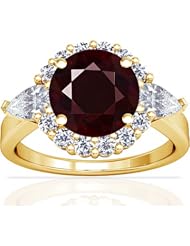 14K Yellow Gold Round Cut Ruby Ring With Sidestones
