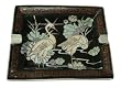 Asian rectangular plate / ashtray, Longevity Crane design - hand painted porcelain(#435), black, beiges, light blues