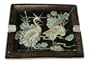 Asian rectangular plate / ashtray, Longevity Crane design - hand painted porcelain(#435), black, beiges, light blues