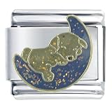 Puppy Sleeping On Moon X2 Animal Dog Pets Themed Italian Charms Bracelet Link