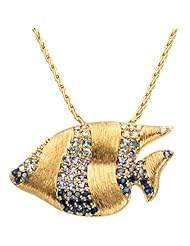 14K Yellow Gold Multicolor Gemstones and Diamond Sunfish Pendant/Brooch -- LIFETIME WARRANTY
