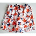 Big and Tall Mens Swim Trunks with Adjustable Elastic Drawstring Waist and Board Short Style Front, 2 Inseam Slit Pockets and Side Cargo Pocket. Mesh Lined. Orange/Blue Palm Tree Print in Sizes XL - 4XL