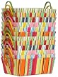 Bright Cotton Fabric Covered Striped Small Cases with Leatherette Handles 14"x10"x5" Set of 12