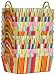 Bright Cotton Fabric Covered Striped Small Cases with Leatherette Handles 14"x10"x5" Set of 12