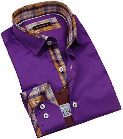 Giannia Lorenzo Mens Purple Dress Shirt with a Multicolored Plaid Trim (X-Large)